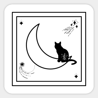 magic black cat on the moon Sticker